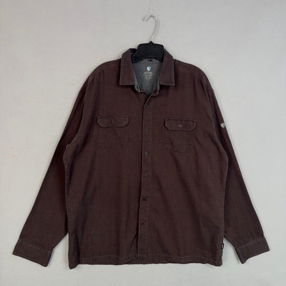 KUHL Shirt Mens 2XL Brown Dillingr Twill Long Sleeve Outdoor Gorp Button Up